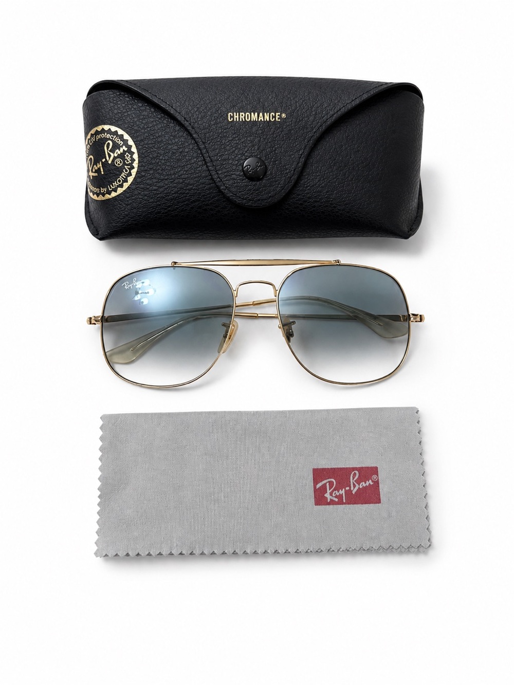 Ray-Ban Men’s Gold Frame Sunglasses with Blue Gradient Lenses